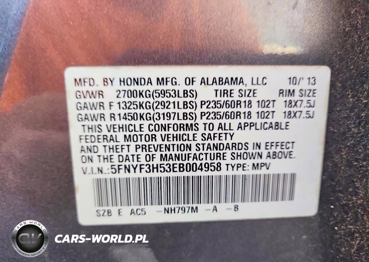2014 Honda Pilot Exl VIN:5FNYF3H53EB004958 - 13