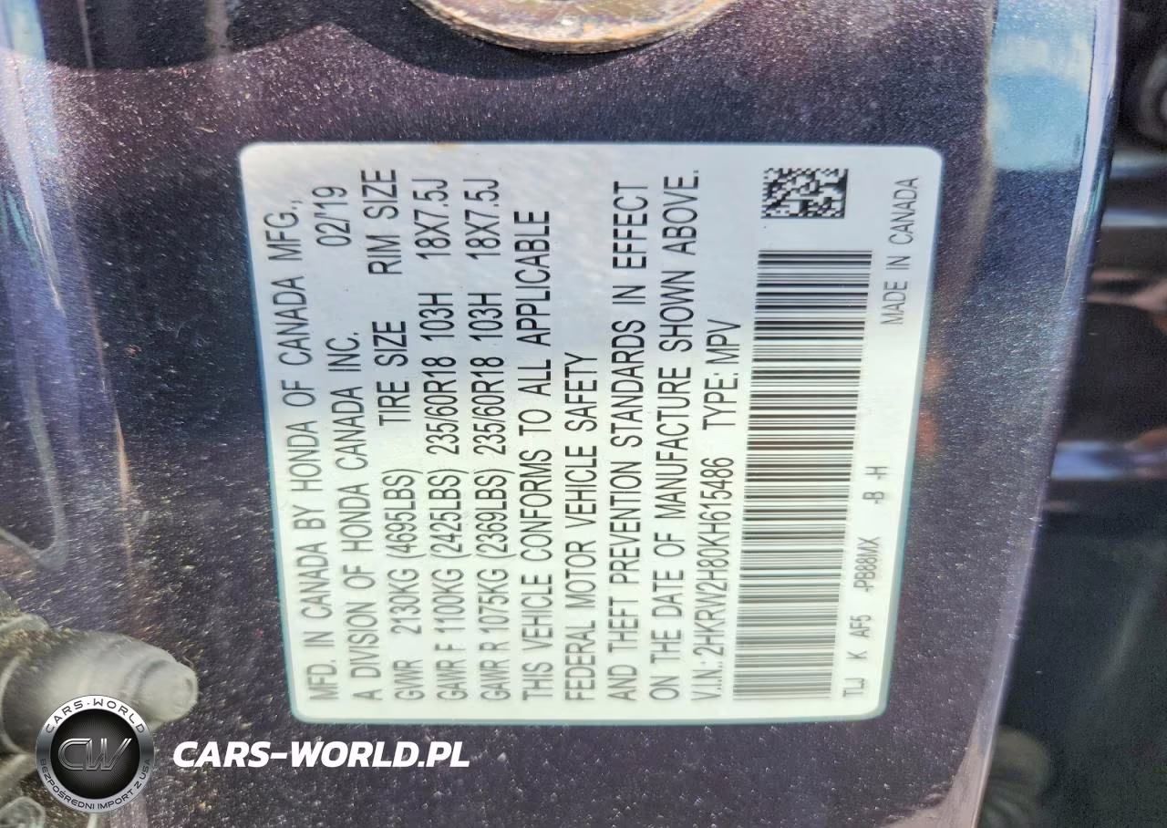 2019 Honda Cr-V Exl VIN:2HKRW2H80KH615486 - 12