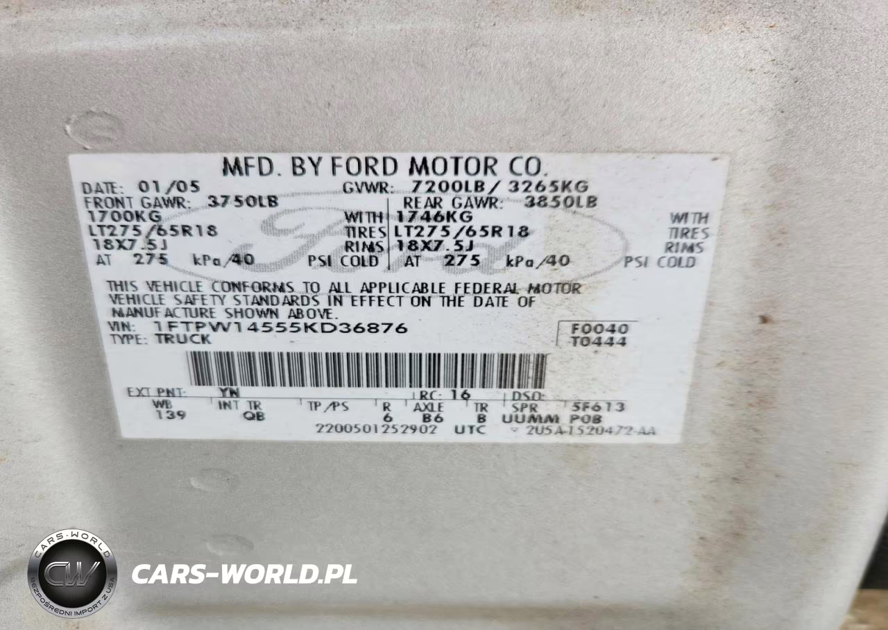 2005 Ford F-150 Styleside VIN:1FTPW14555KD36876 - 12