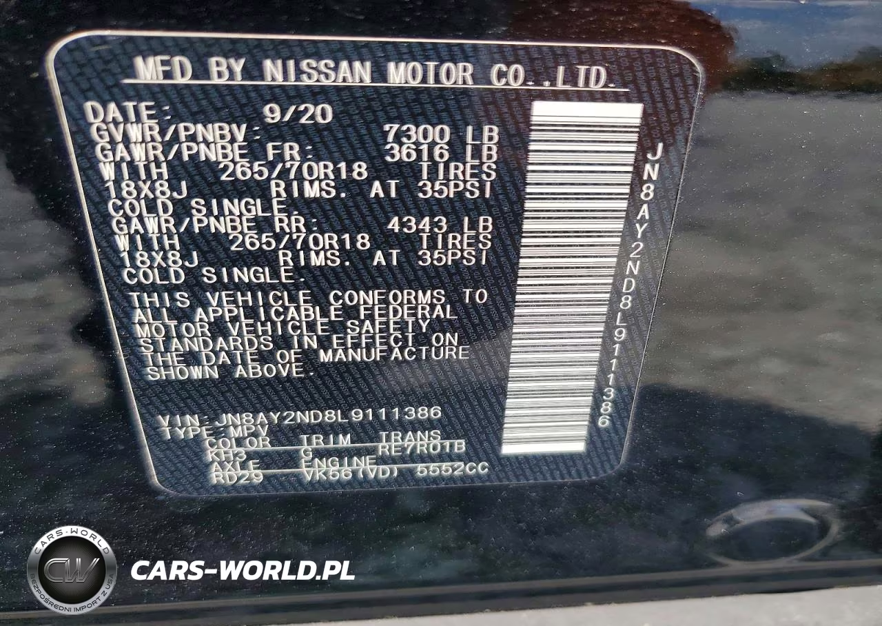 2020 Nissan Armada Sv VIN:JN8AY2ND8L9111386 - 13