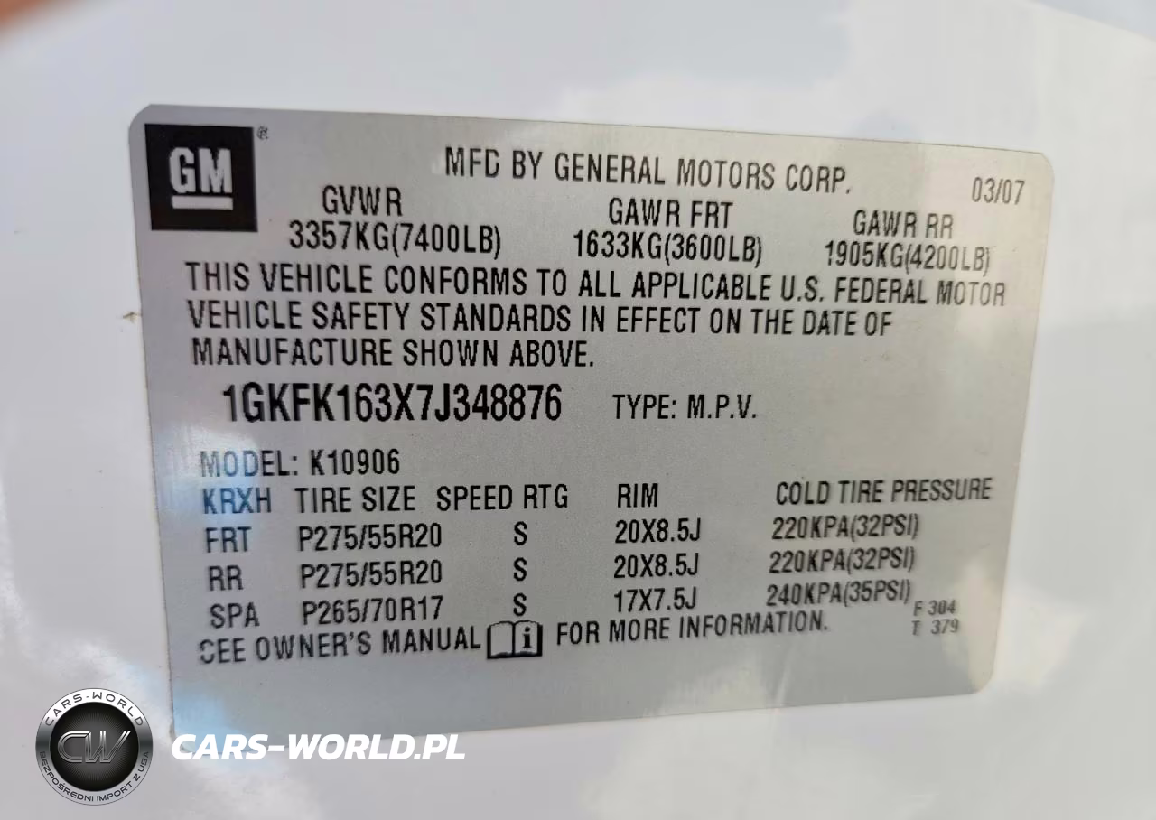 2007 GMC Yukon Xl K1500 VIN:1GKFK163X7J348876 - 13