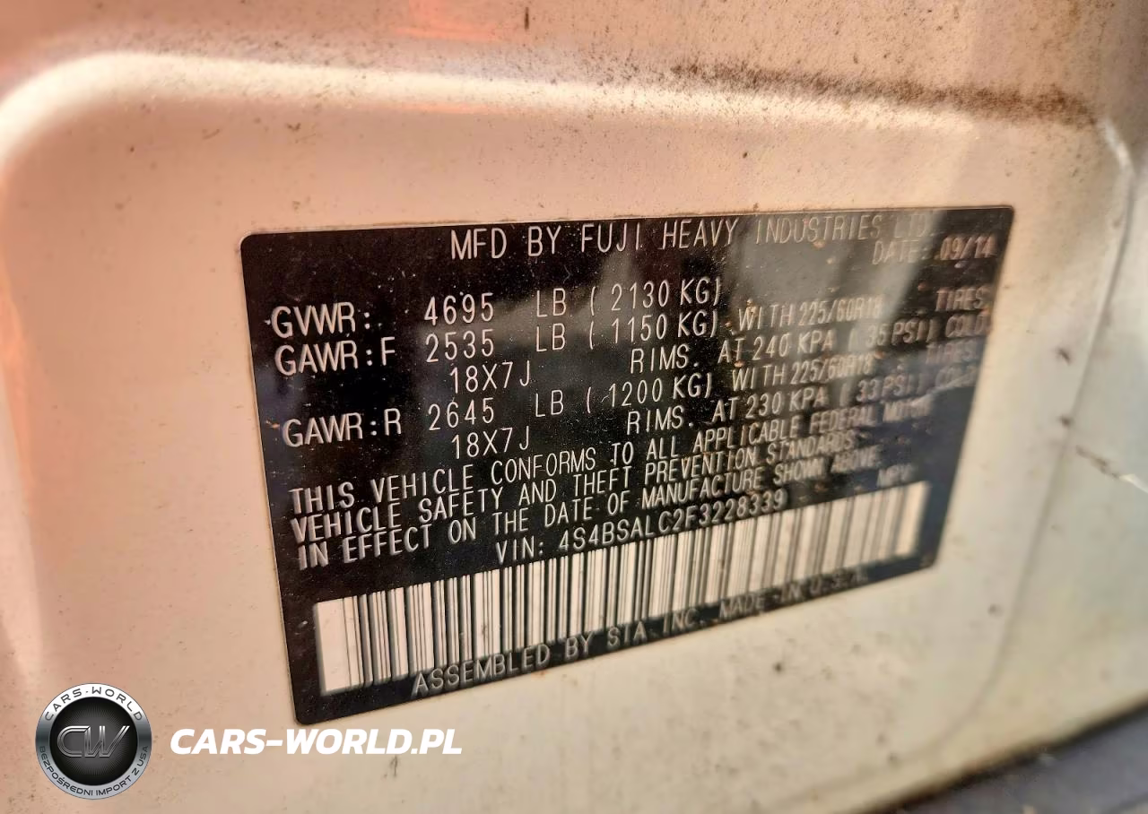 2015 Subaru Outback 2.5I Limited VIN:4S4BSALC2F3228339 - 12