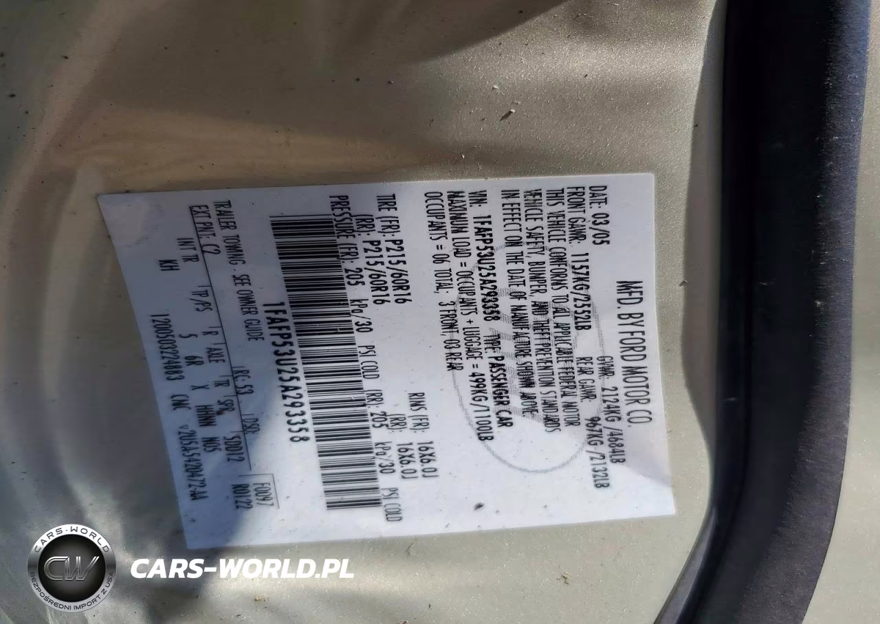2005 Ford Taurus Se VIN:1FAFP53U25A293358 - 12