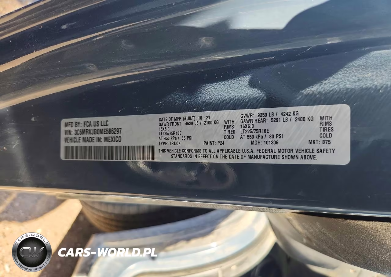2021 Ram Promaster 3500 Delivery Van VIN:3C6MRVJG0ME586297 - 13