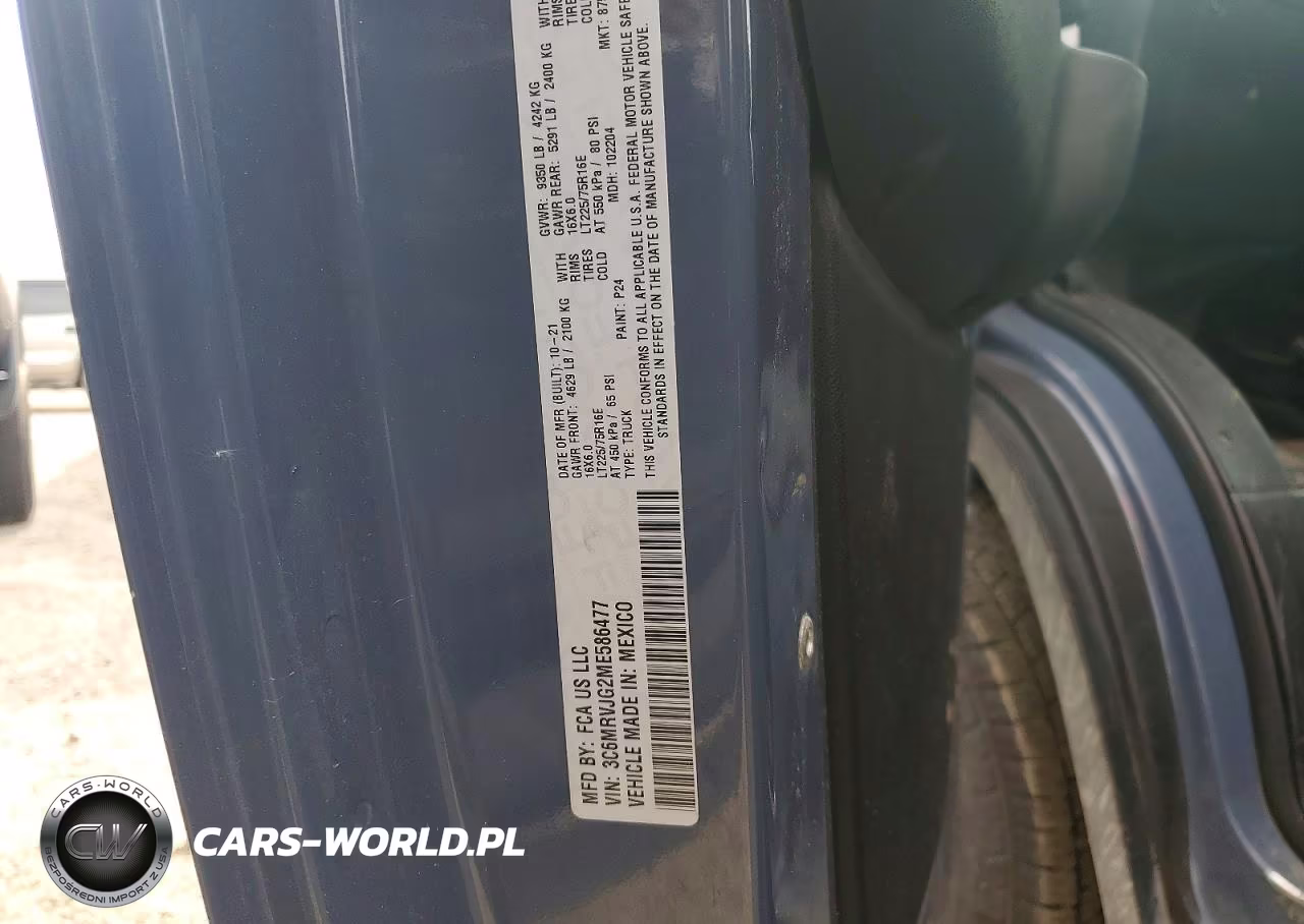 2021 Ram Promaster 3500 Delivery Van VIN:3C6MRVJG2ME586477 - 12