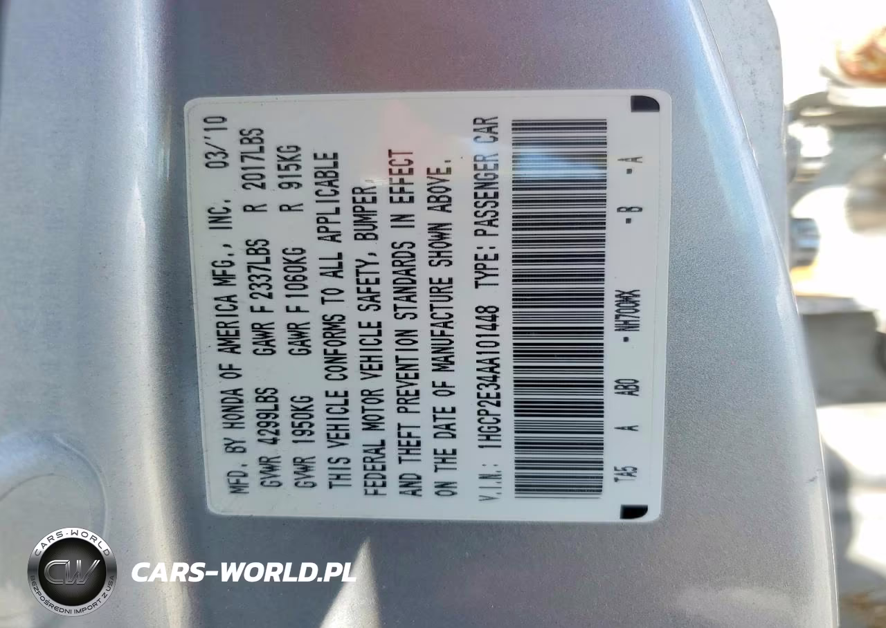 2010 Honda Accord Lx VIN:1HGCP2E34AA101448 - 12