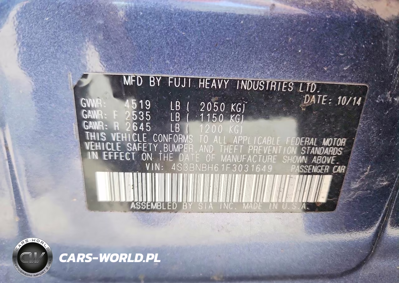 2015 Subaru Legacy 2.5I Premium VIN:4S3BNBH61F3031649 - 12