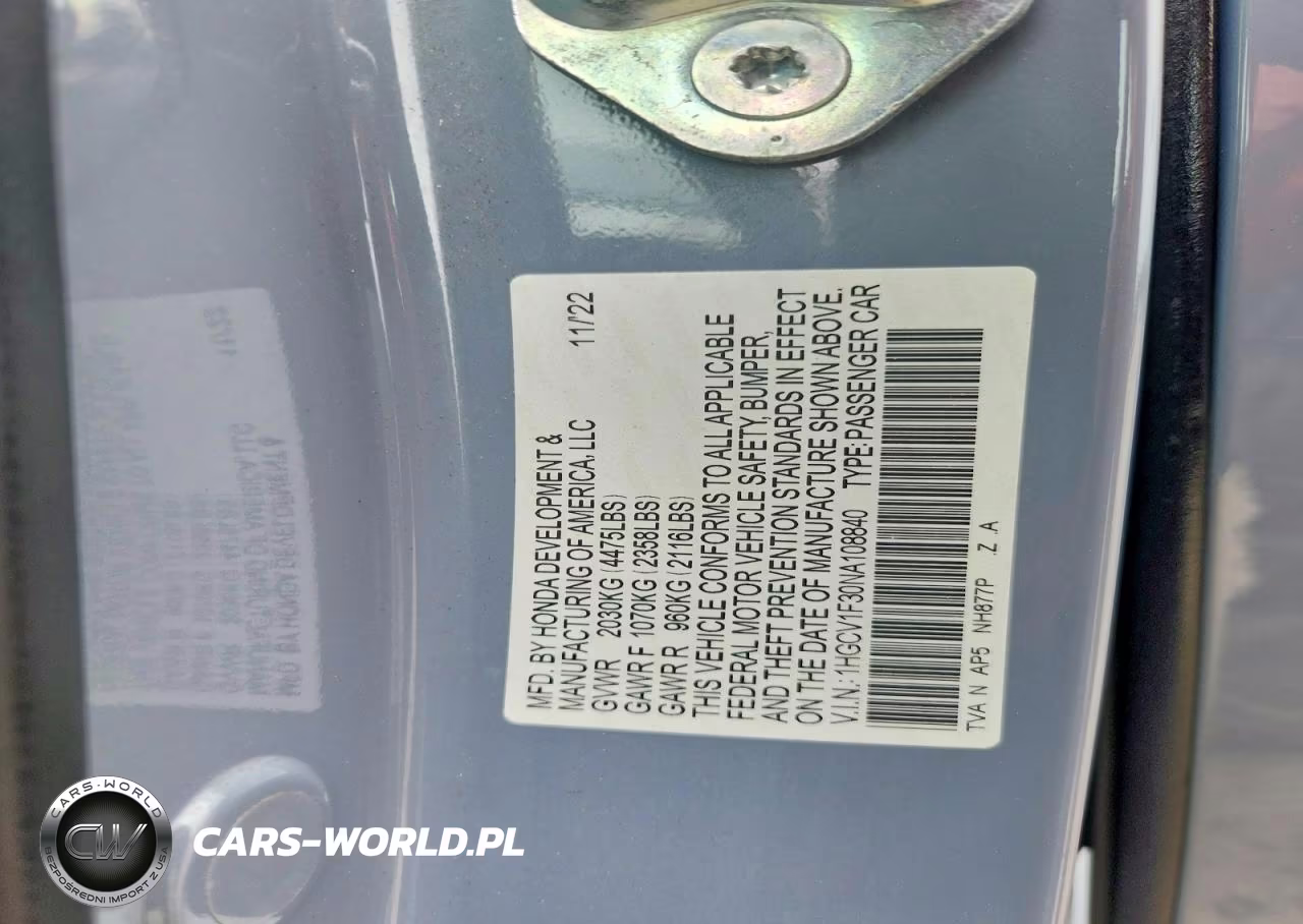 2022 Honda Accord Sport VIN:1HGCV1F30NA108840 - 13
