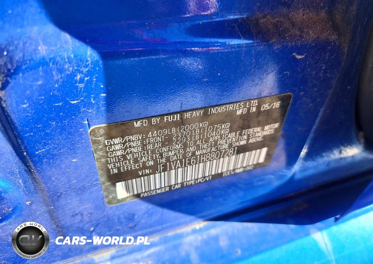 2017 Subaru Wrx Premium VIN:JF1VA1E61H8807281 - 12