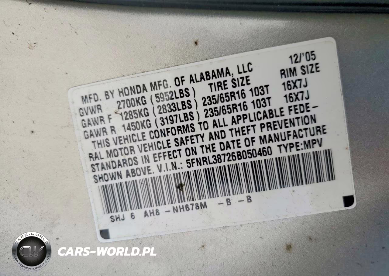 2006 Honda Odyssey Exl VIN:5FNRL38726B050460 - 14