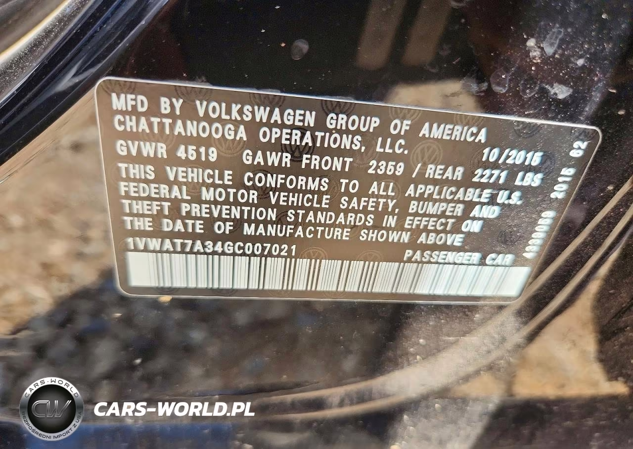 2016 Volkswagen Passat S VIN:1VWAT7A34GC007021 - 13