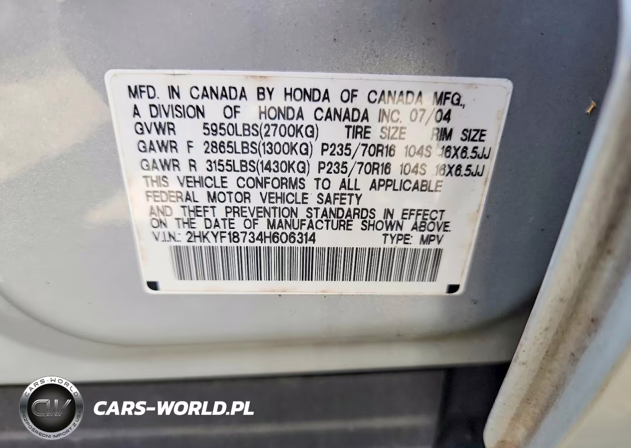2004 Honda Pilot Exl VIN:2HKYF18734H606314 - 13