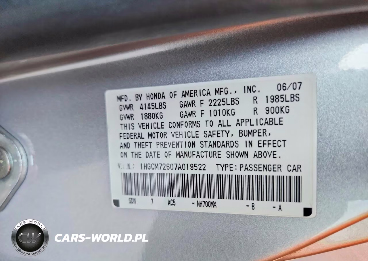 2007 Honda Accord Ex VIN:1HGCM72607A019522 - 12