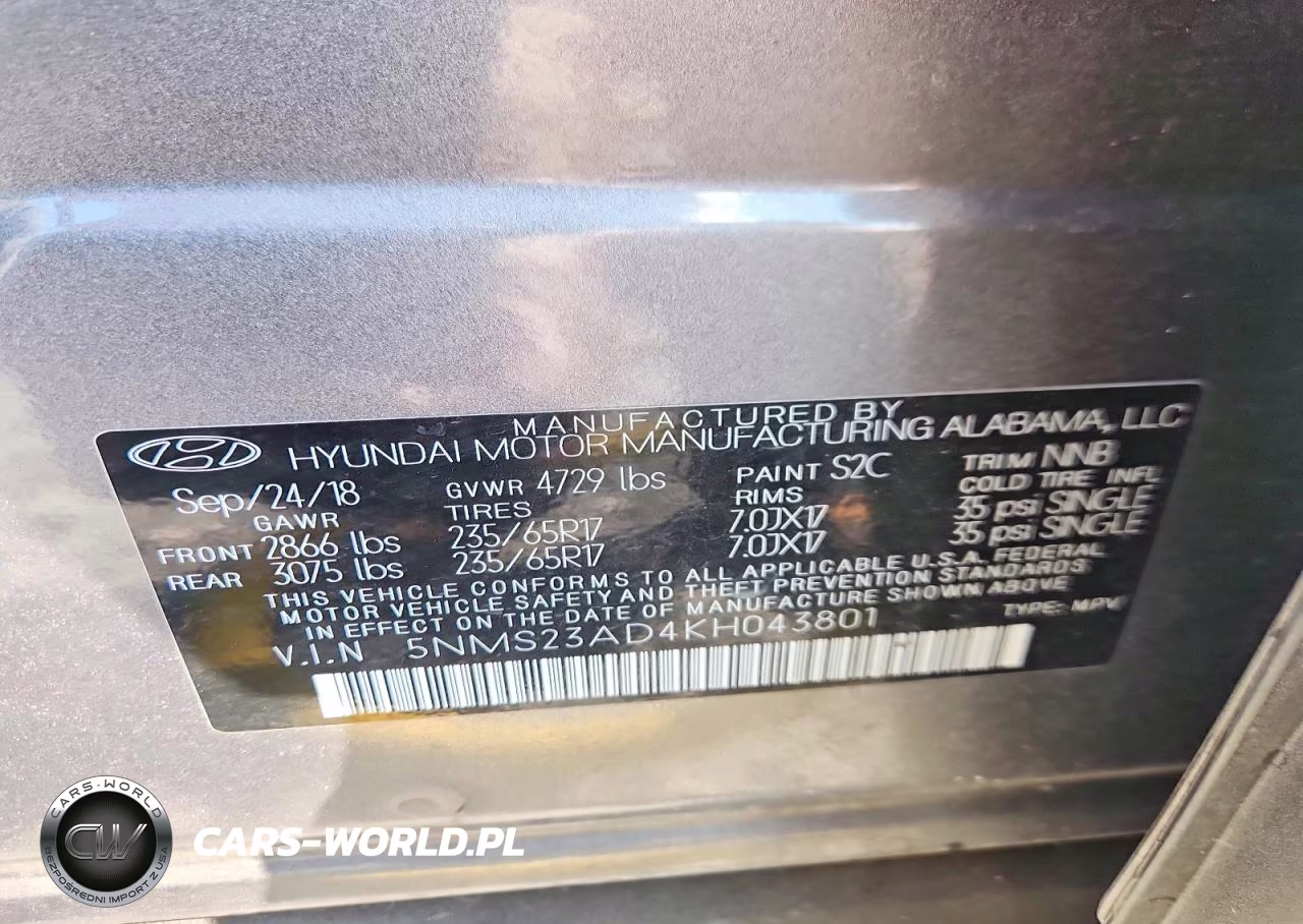 2019 Hyundai Santa Fe Se VIN:5NMS23AD4KH043801 - 14