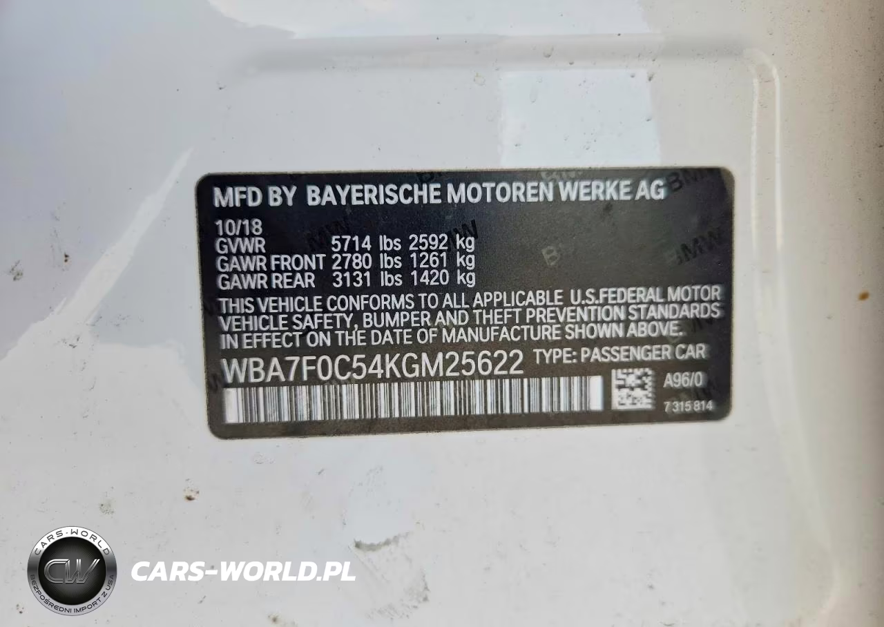 2019 BMW 750 I VIN:WBA7F0C54KGM25622 - 13