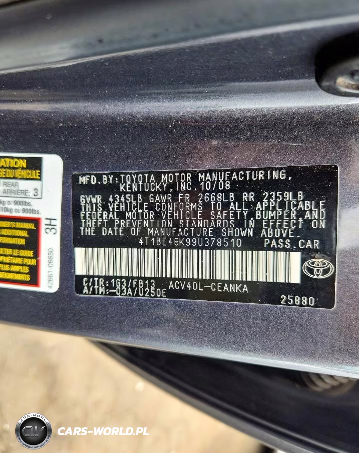 2009 Toyota Camry Le VIN:4T1BE46K99U378510 - 12