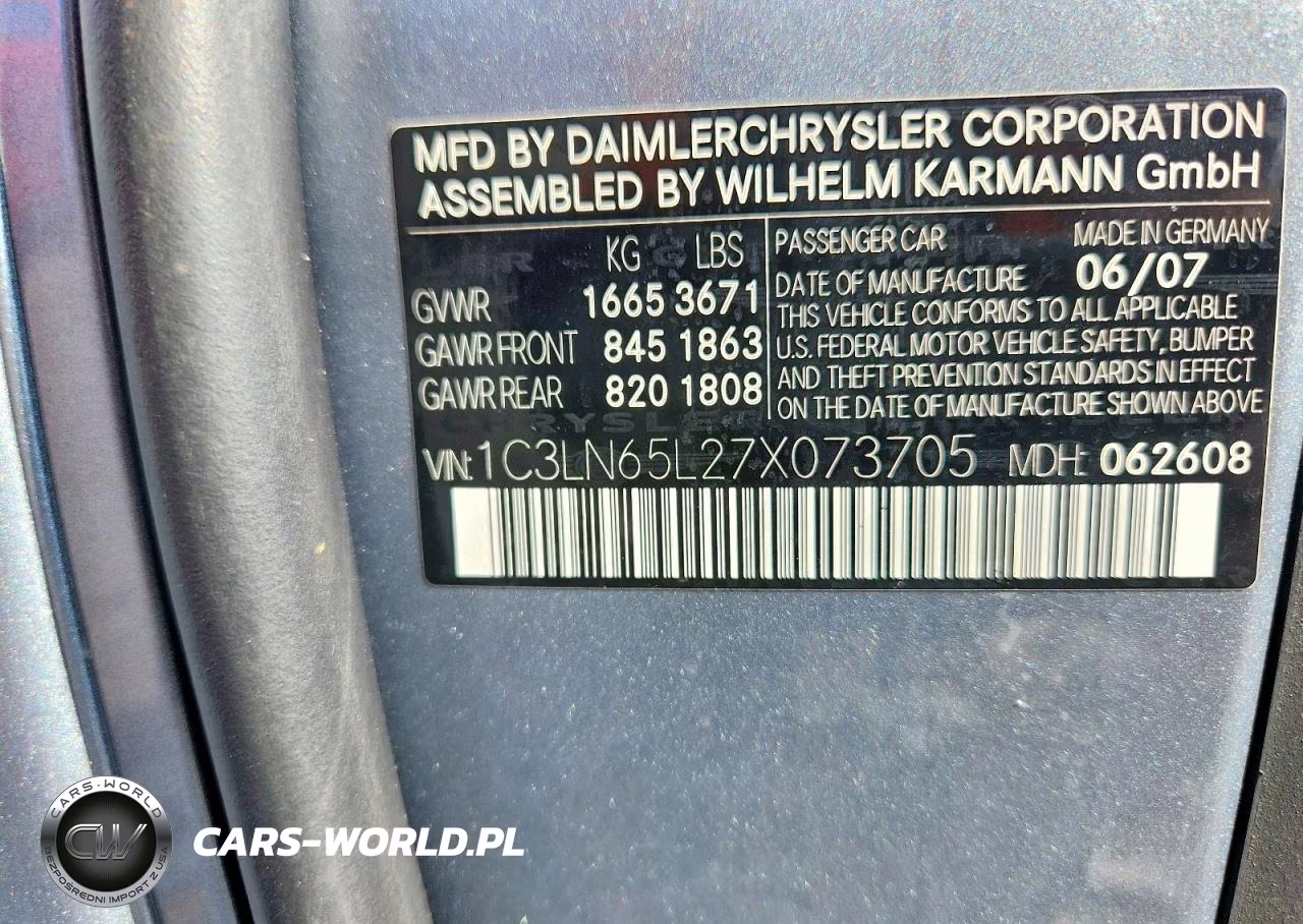 2007 Chrysler Crossfire Limited VIN:1C3LN65L27X073705 - 12