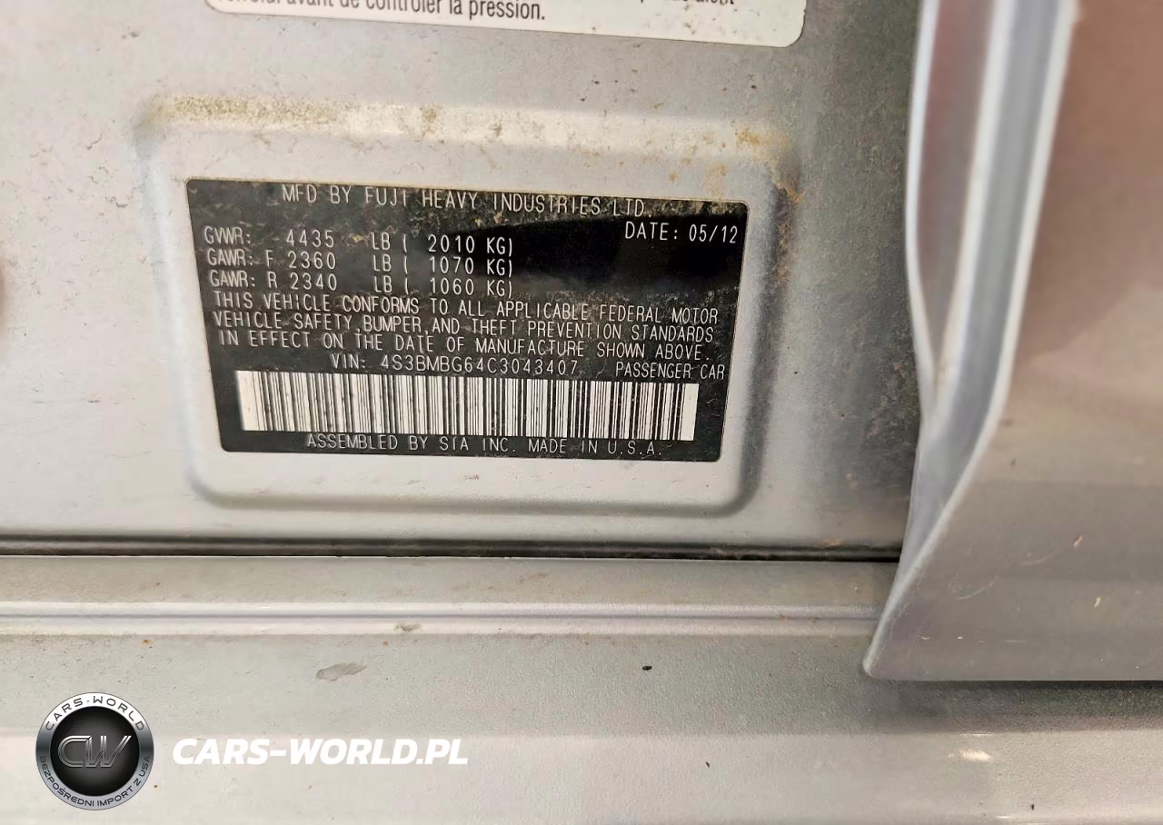 2012 Subaru Legacy 2.5I Premium VIN:4S3BMBG64C3043407 - 12