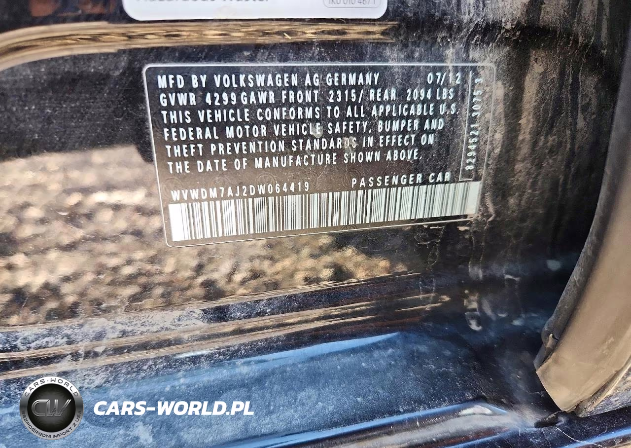 2013 Volkswagen Golf VIN:WVWDM7AJ2DW064419 - 12