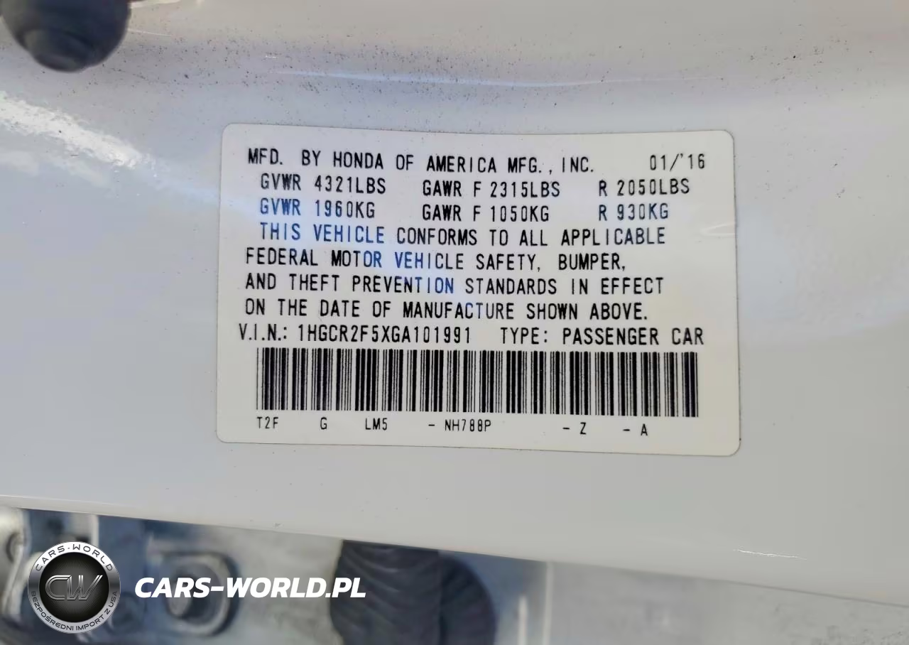 2016 Honda Accord Sport VIN:1HGCR2F5XGA101991 - 12