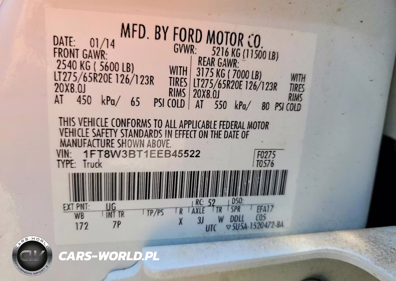2014 Ford F350 Super VIN:1FT8W3BT1EEB45522 - 12