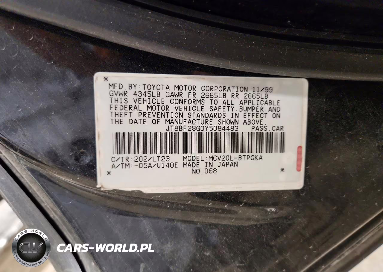 2000 Lexus Es 300 VIN:JT8F28G0Y5084483 - 12