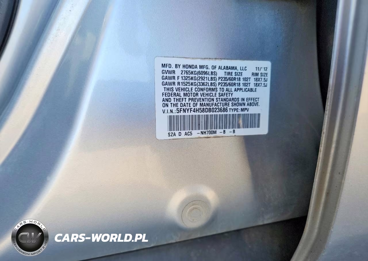 2013 Honda Pilot Exl VIN:5FNYF4H58DB023686 - 13