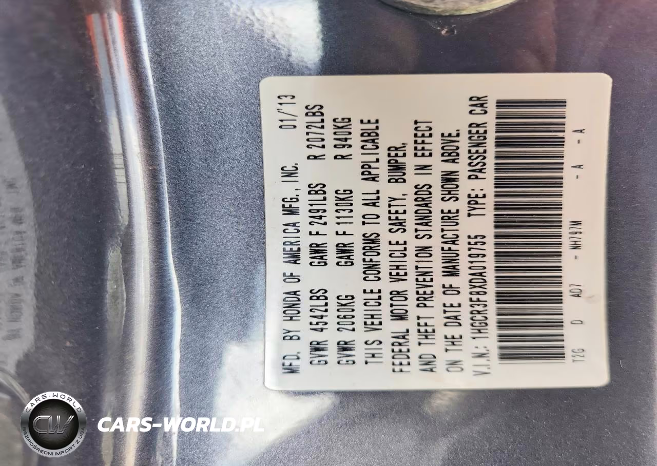 2013 Honda Accord Exl VIN:1HGCR3F8XDA019755 - 12
