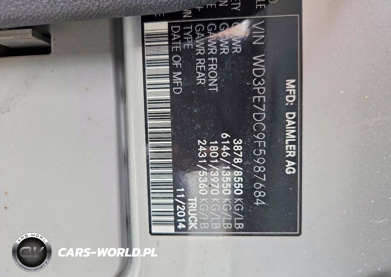2015 Mercedes-Benz Sprinter 2500 Delivery Van VIN:WD3PE7DC9F5987684 - 12