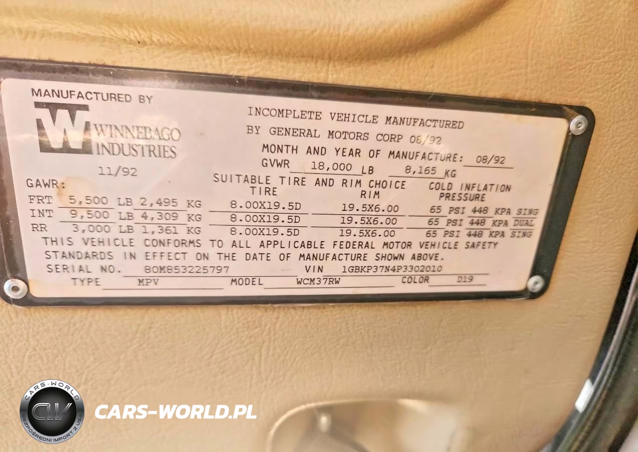 1993 Winnebago Vectra Camper VIN:1GBKP37N4P3302010 - 10