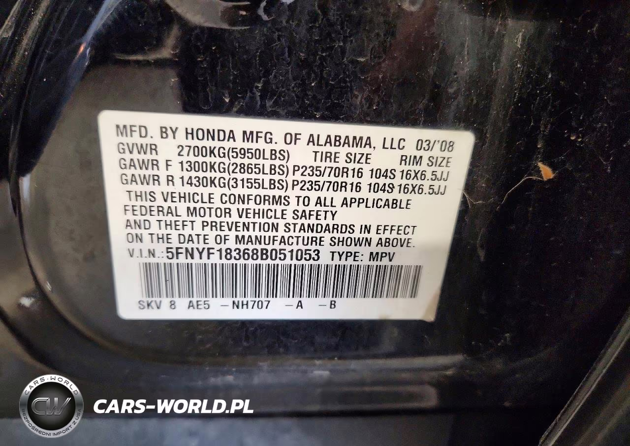 2008 Honda Pilot Se VIN:5FNYF18368B051053 - 13
