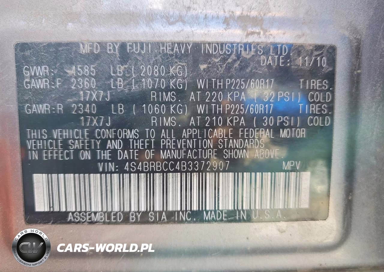 2011 Subaru Outback 2.5I Premium VIN:4S4BRBCC4B3372907 - 12