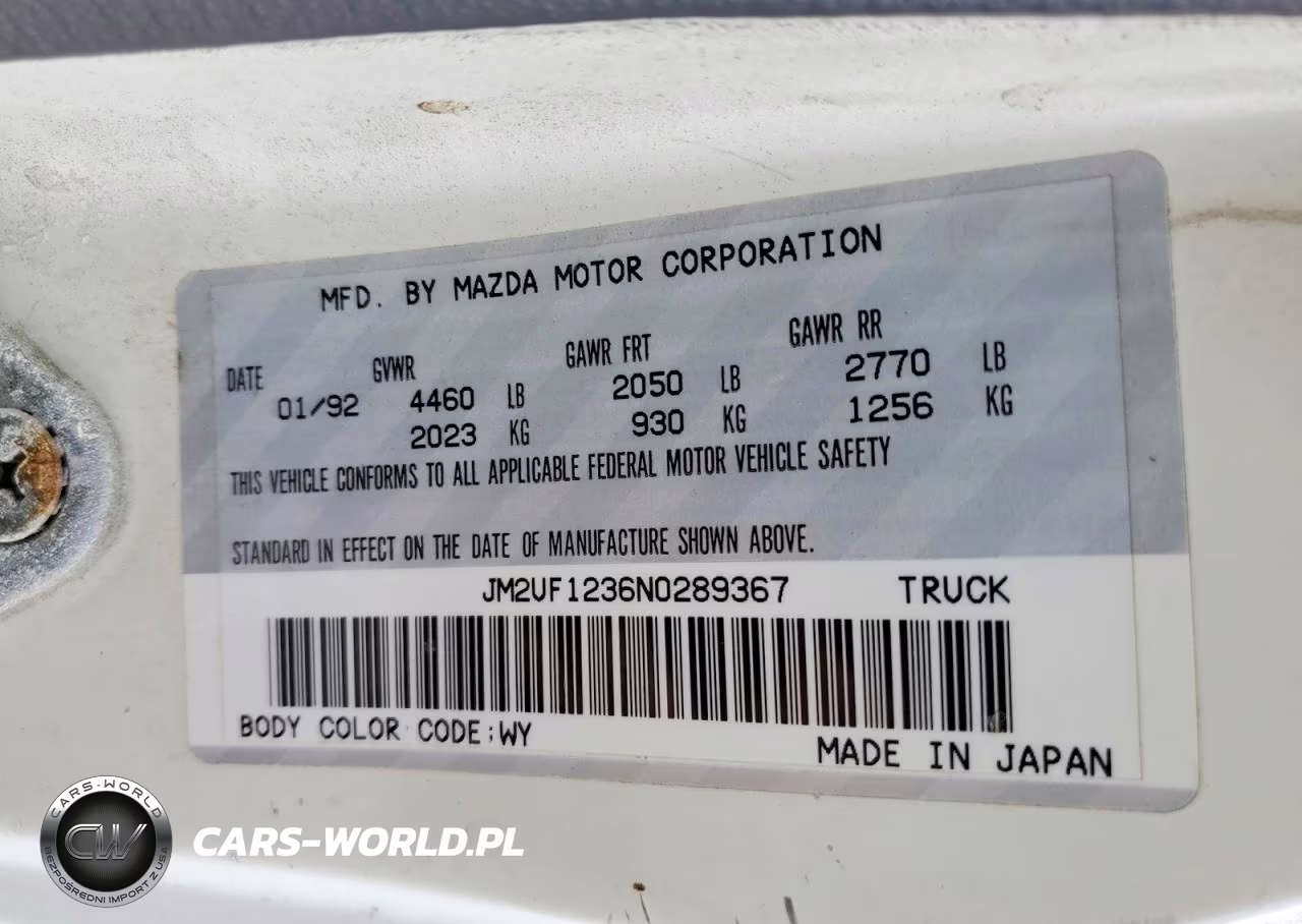 1992 Mazda B2200 Short Bed VIN:JM2UF1236N0289367 - 12