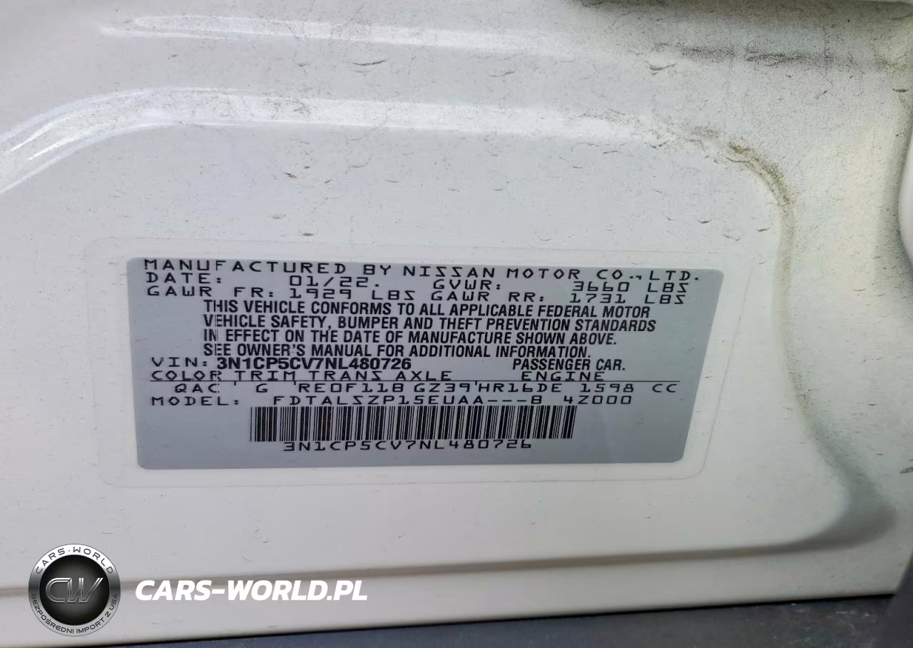 2022 Nissan Kicks Sv VIN:3N1CP5CV7NL480726 - 13