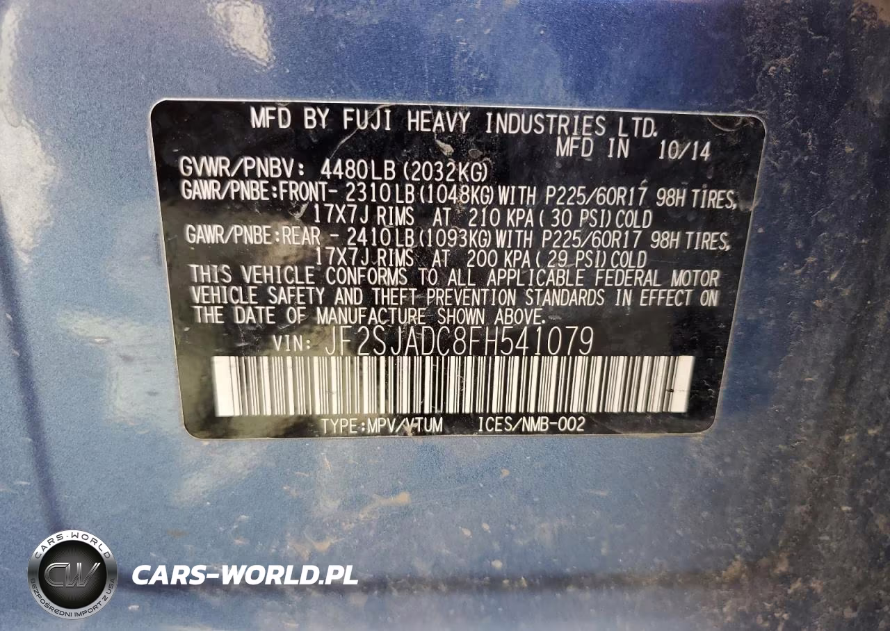 2015 Subaru Forester 2.5I Premium VIN:JF2SJADC8FH541079 - 13