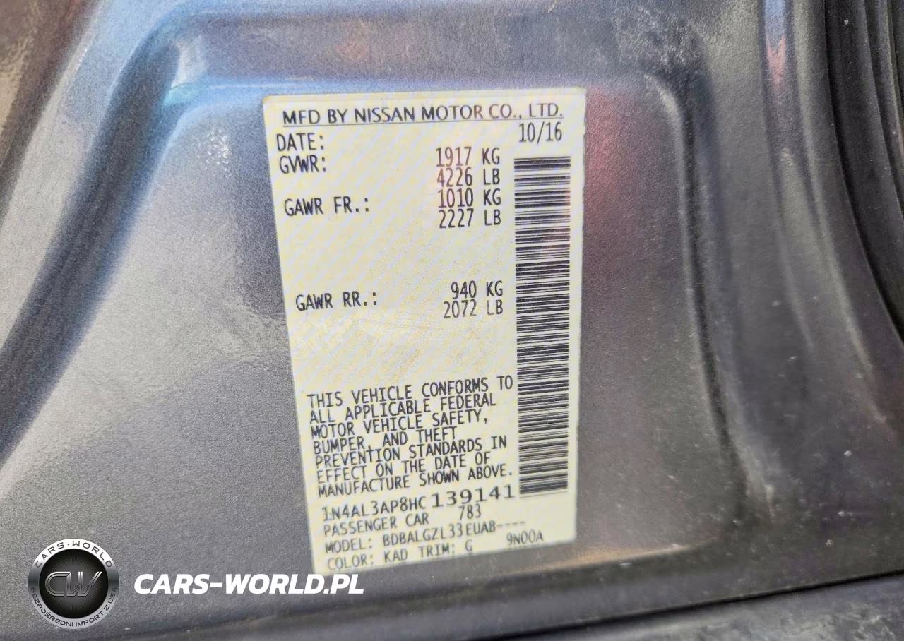 2017 Nissan Altima 2.5-2.5 S-2.5 Sl-2.5 Sr-2.5 Sv VIN:1N4AL3AP8HC139141 - 12