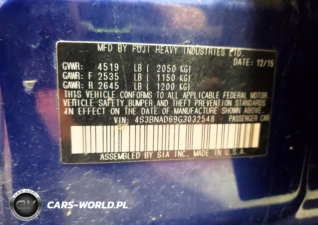 2016 Subaru Legacy 2.5I Premium VIN:4S3BNAD69G3032548 - 12