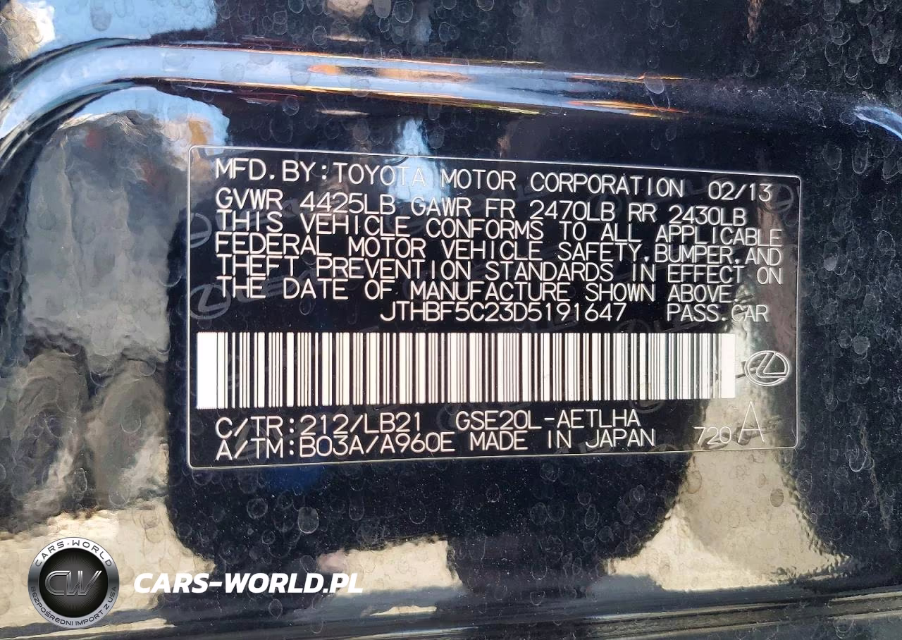 2013 Lexus Is 250 VIN:JTHBF5C23D5191647 - 13