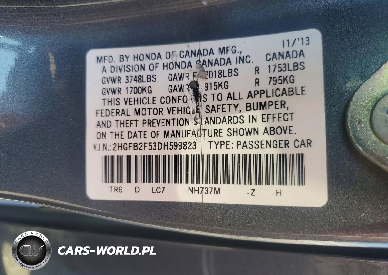 2013 Honda Civic Lx VIN:2HGFB2F53DH599823 - 12