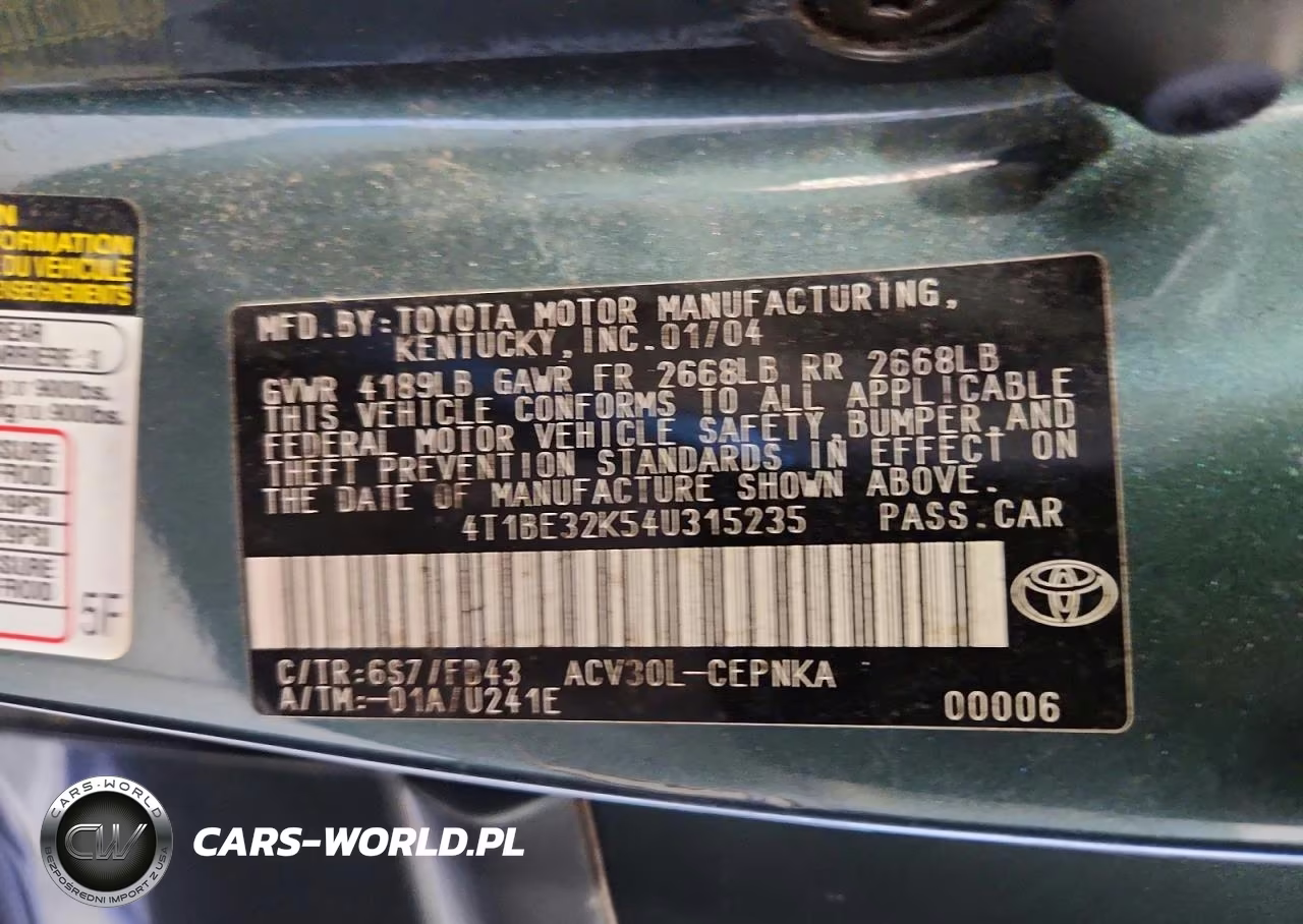 2004 Toyota Camry Le VIN:4T1BE32K54U315235 - 12