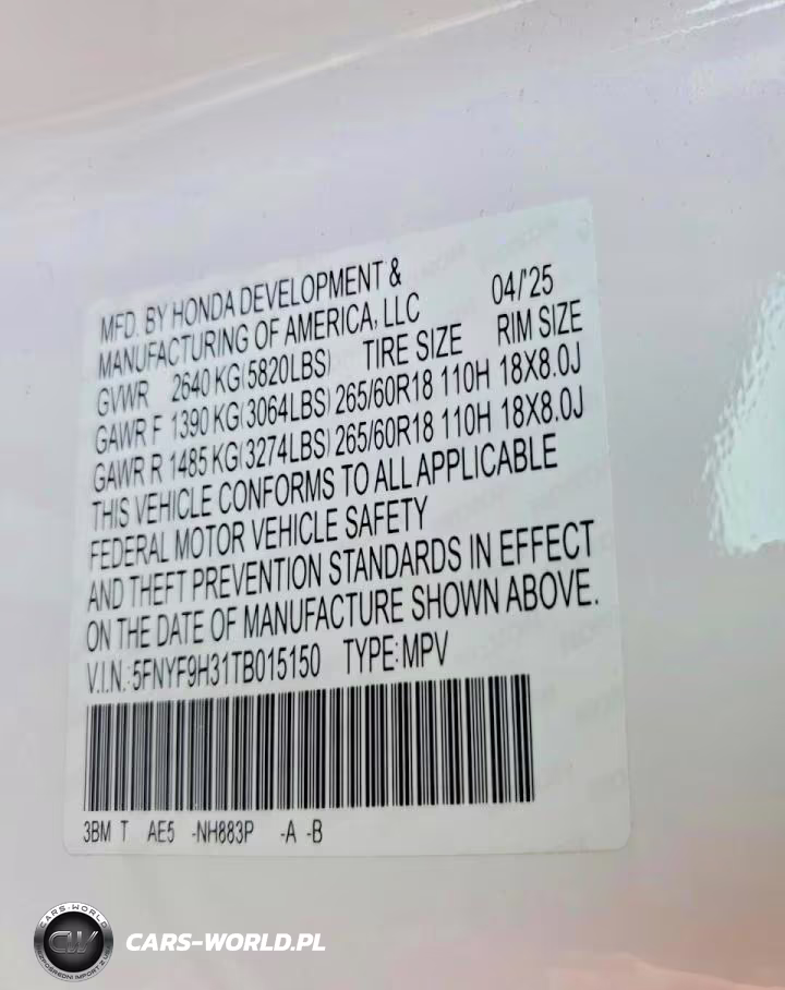 2026 Honda Passport Rtl VIN:5FNYF9H31TB015150 - 13
