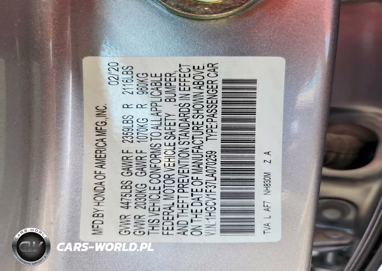 2020 Honda Accord Sport VIN:1HGCV1F37LA070259 - 12