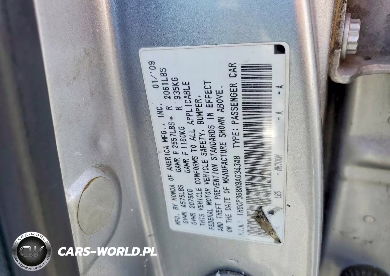 2009 Honda Accord Exl VIN:1HGCP368X9A034348 - 12