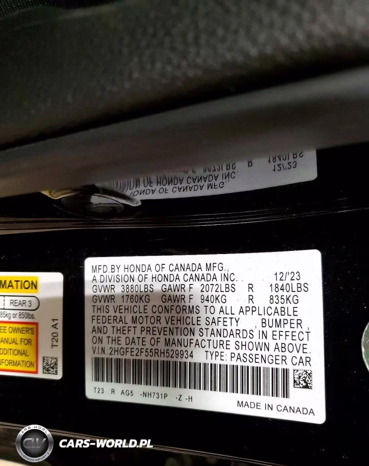 2024 Honda Civic Sport VIN:2HGFE2F55RH529934 - 12