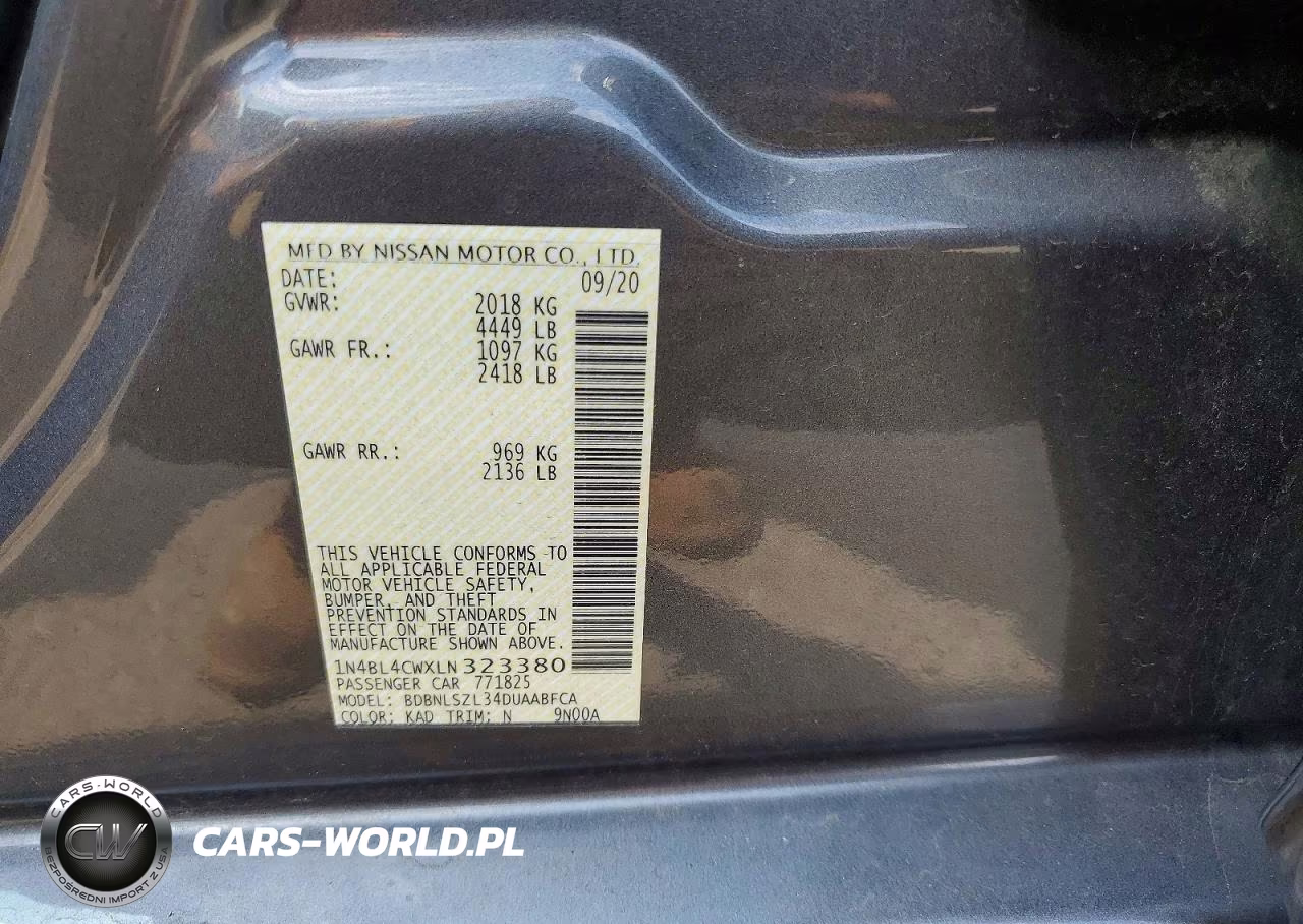2020 Nissan Altima Sr VIN:1N4BL4CWXLN323380 - 12