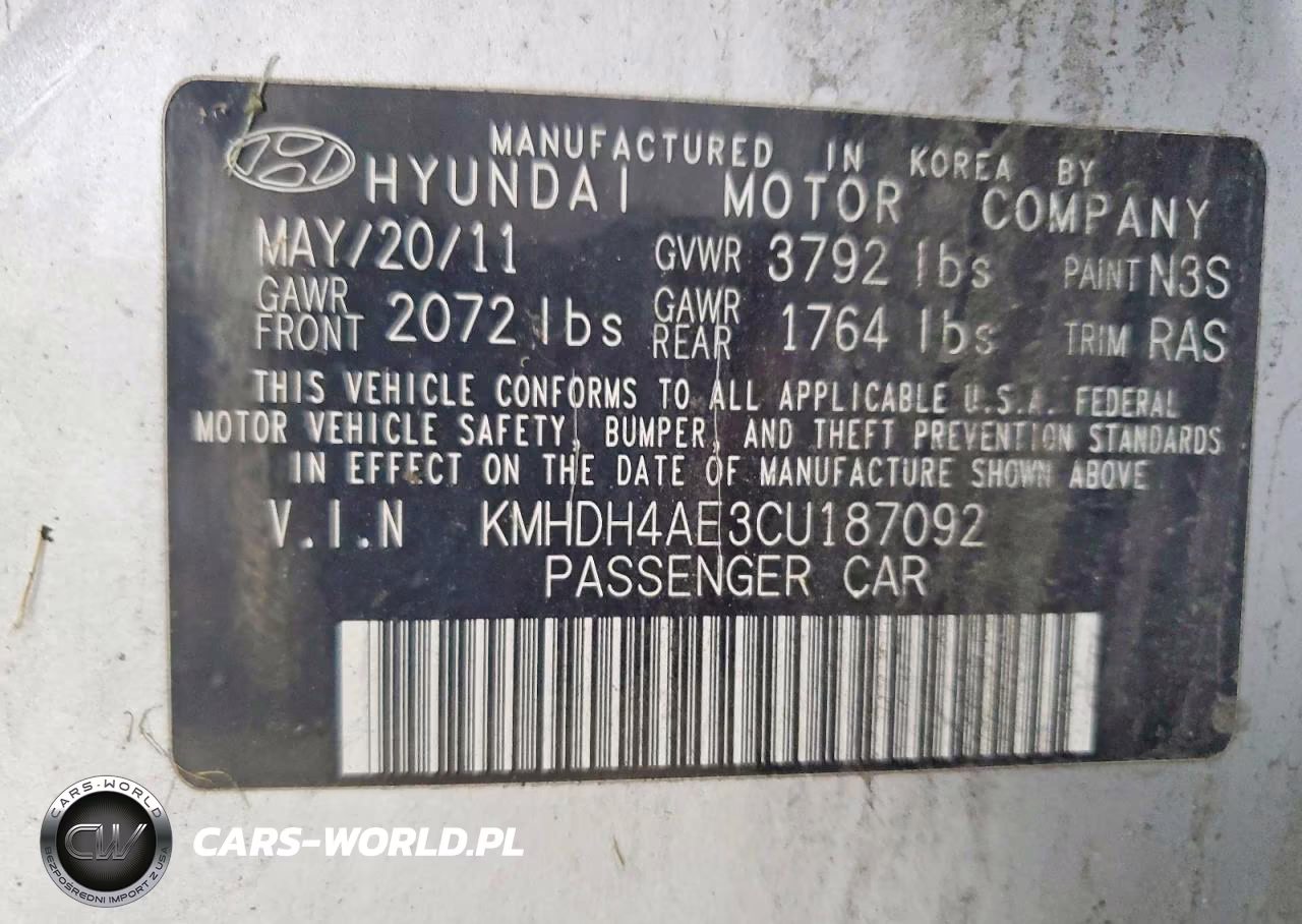 2012 Hyundai Elantra Gls VIN:KMHDH4AE3CU187092 - 12