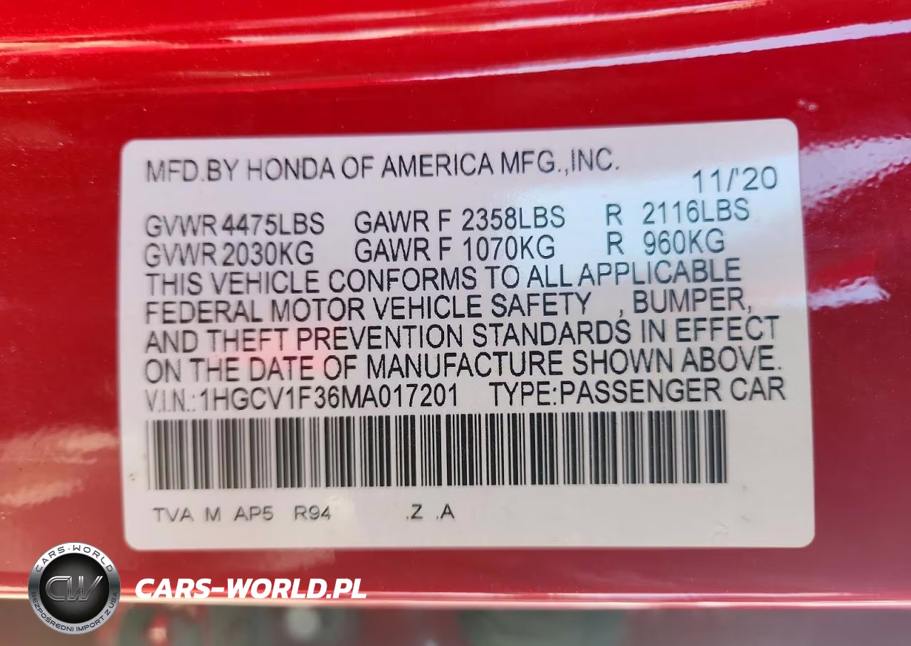 2021 Honda Accord Sport VIN:1HGCV1F36MA017201 - 13