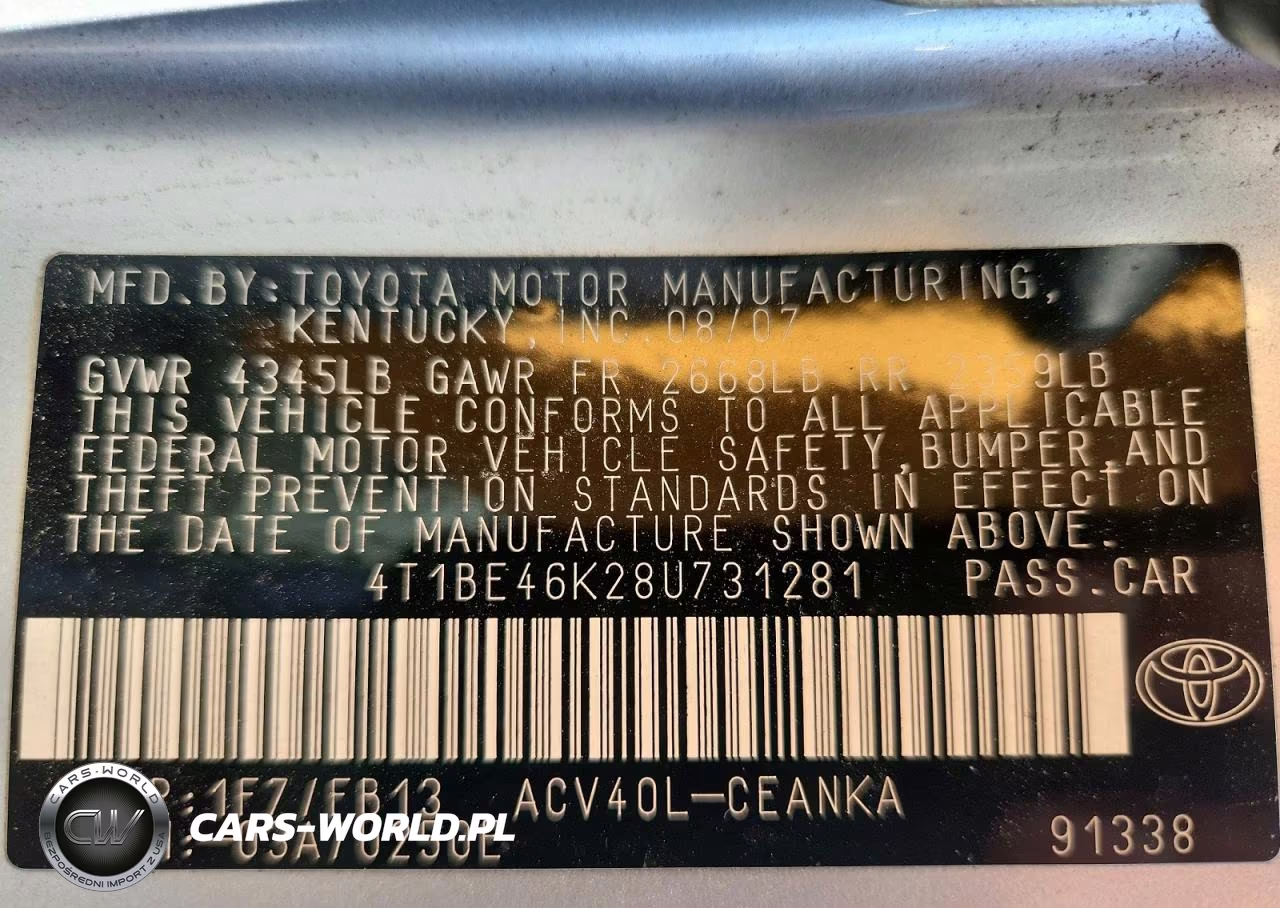 2008 Toyota Camry Le VIN:4T1BE46K28U731281 - 12