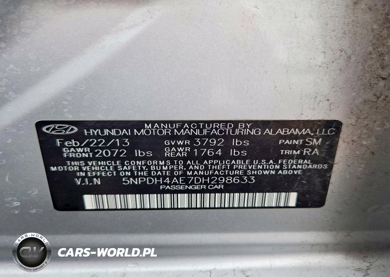 2013 Hyundai Elantra Gls VIN:5NPDH4AE7DH298633 - 12