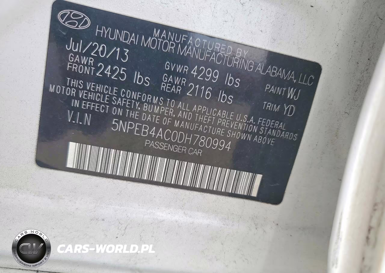 2013 Hyundai Sonata Gls VIN:5NPEB4AC0DH780994 - 12